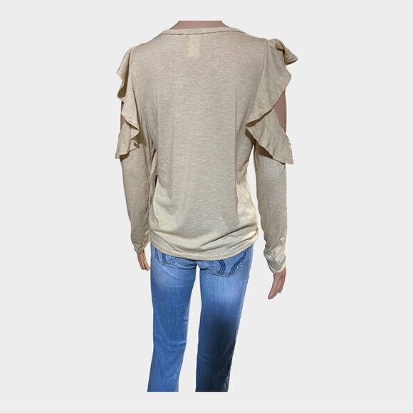 NWOT Cozy Casual Yellow Long Ruffle Sleeve Top Med - Picture 3 of 6